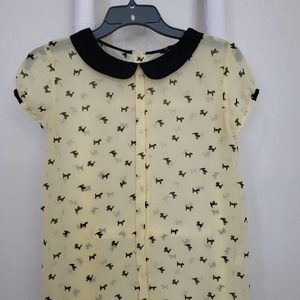 Zara Cream and Black Poodle Print Blouse Sz S